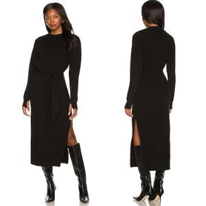 LPA Black Ribbed Knit Midi Dress Thumbhole Long Sleeve Small